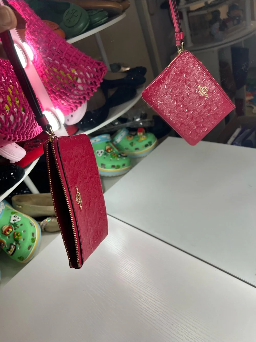 Coach HotPink Signature Patent Leather Wristlet